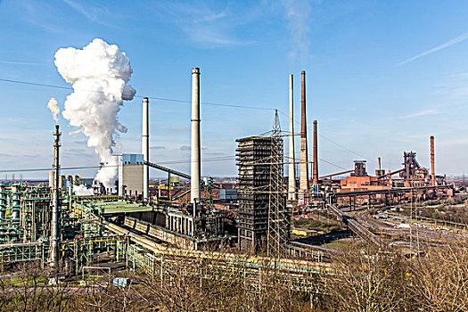 炼焦,工厂,钢铁厂,莱茵河,炉子,冷却塔,煤,电厂,杜伊斯堡,后面,钢铁